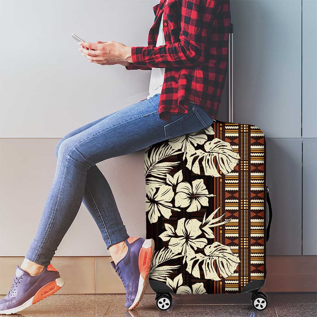 Bula Fiji Masi Luggage Cover Tapa Tropical Hibiscus Half Stylized LT14 - Polynesian Pride