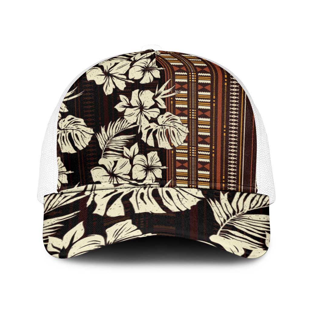 Bula Fiji Masi Mesh Trucker Cap Tapa Tropical Hibiscus Half Stylized - Polynesian Pride