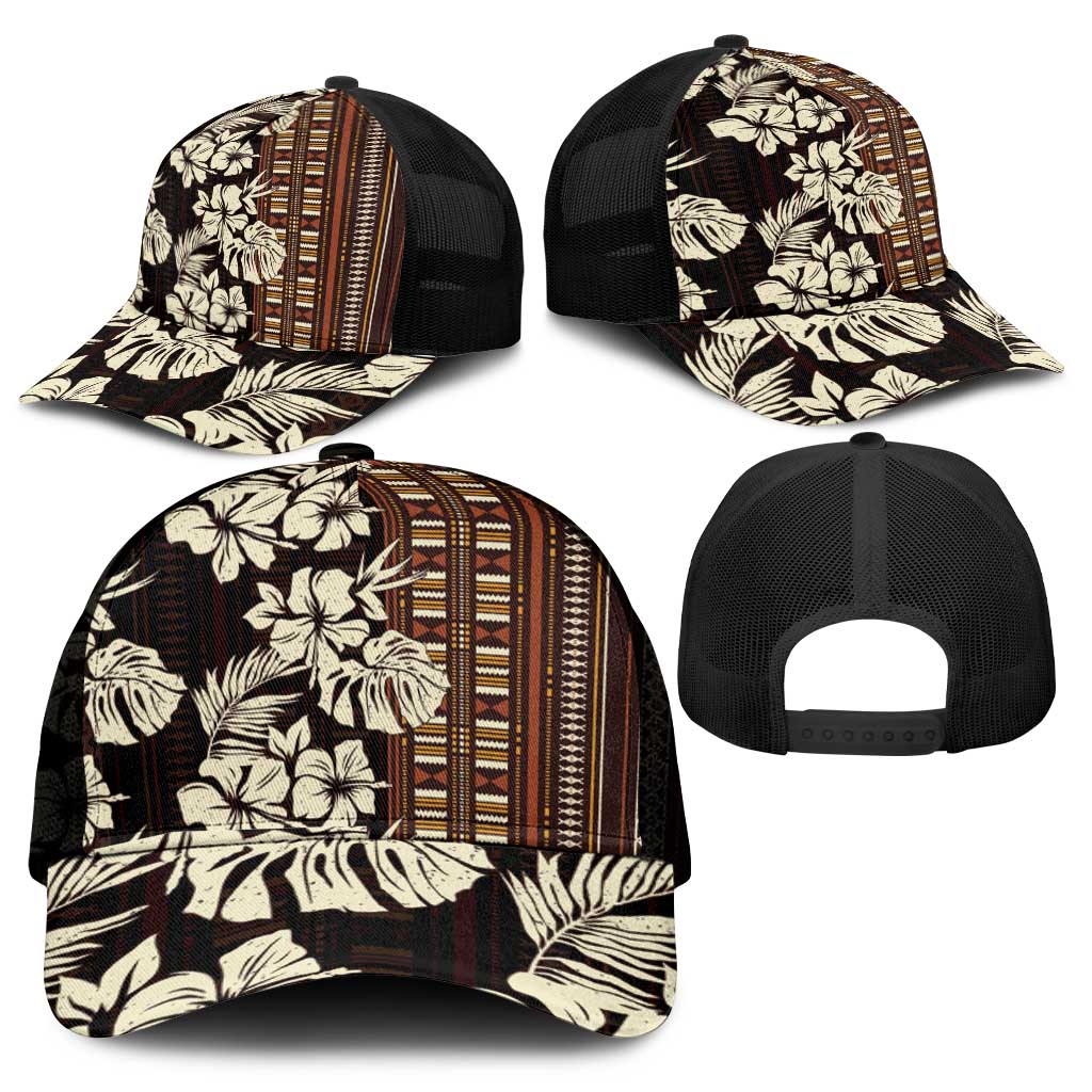 Bula Fiji Masi Mesh Trucker Cap Tapa Tropical Hibiscus Half Stylized - Polynesian Pride