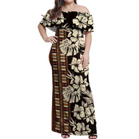 Bula Fiji Masi Off Shoulder Maxi Dress Tapa Tropical Hibiscus Half Stylized - Polynesian Pride