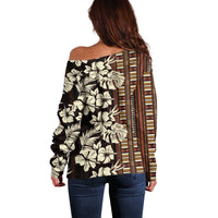 Bula Fiji Masi Off Shoulder Sweater Tapa Tropical Hibiscus Half Stylized LT14 - Polynesian Pride