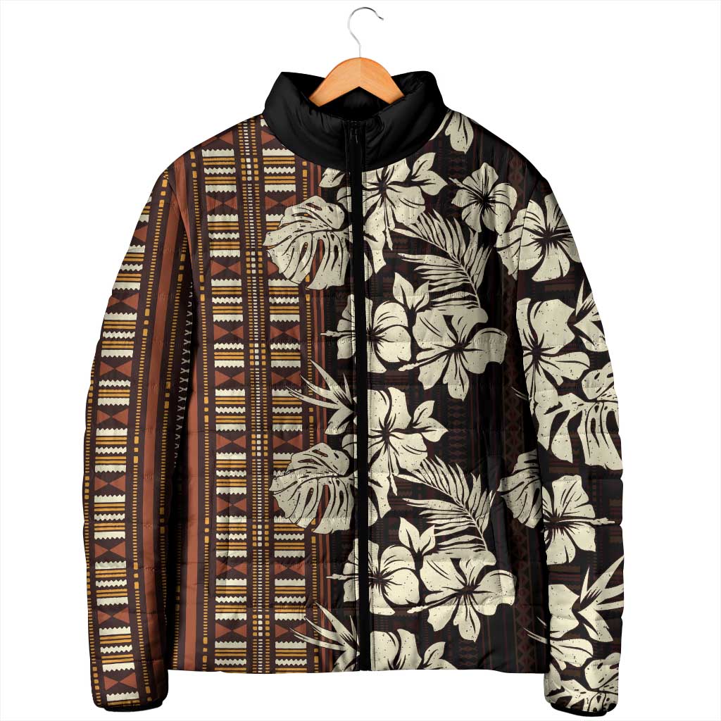 Bula Fiji Masi Padded Jacket Tapa Tropical Hibiscus Half Stylized LT14 - Polynesian Pride