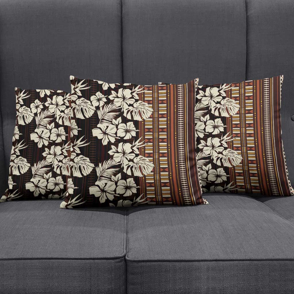 Bula Fiji Masi Pillow Cover Tapa Tropical Hibiscus Half Stylized - Polynesian Pride