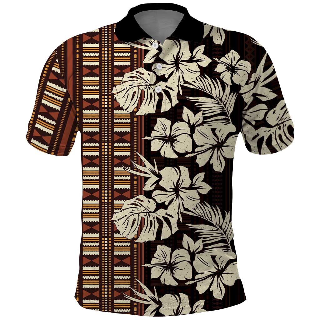 Bula Fiji Masi Polo Shirt Tapa Tropical Hibiscus Half Stylized - Polynesian Pride