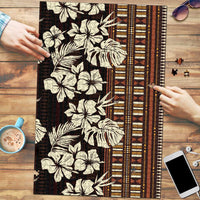 Bula Fiji Masi Puzzle Tapa Tropical Hibiscus Half Stylized LT14 Brown - Polynesian Pride