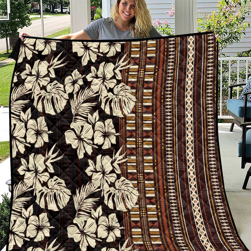 Bula Fiji Masi Quilt Tapa Tropical Hibiscus Half Stylized LT14 Brown - Polynesian Pride
