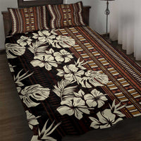 Bula Fiji Masi Quilt Bed Set Tapa Tropical Hibiscus Half Stylized LT14 Brown - Polynesian Pride