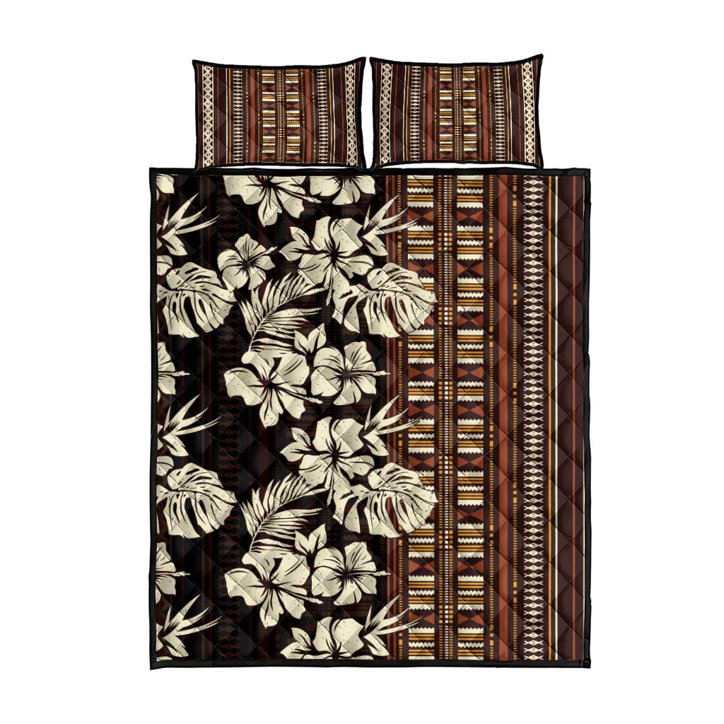Bula Fiji Masi Quilt Bed Set Tapa Tropical Hibiscus Half Stylized LT14 - Polynesian Pride