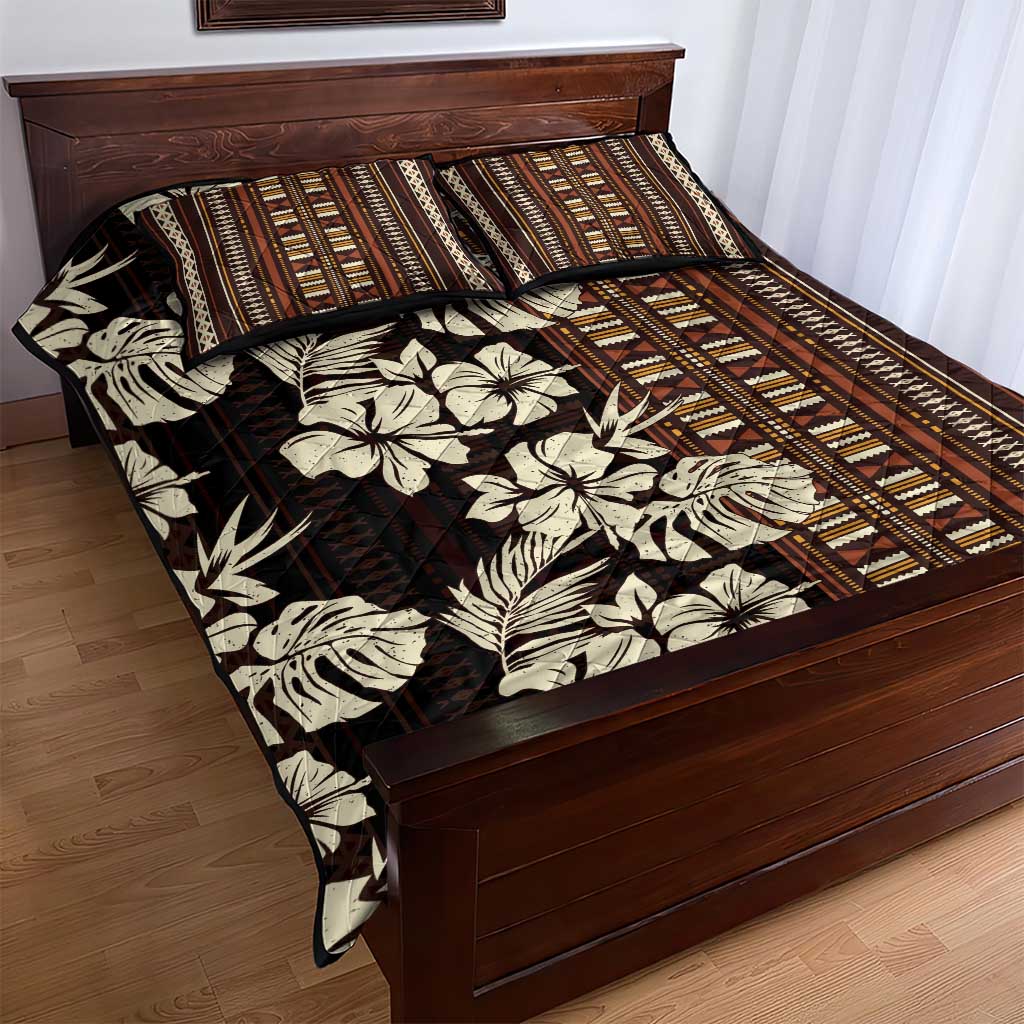 Bula Fiji Masi Quilt Bed Set Tapa Tropical Hibiscus Half Stylized LT14 - Polynesian Pride