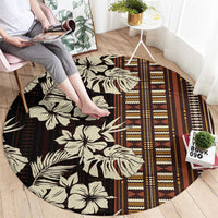 Bula Fiji Masi Round Carpet Tapa Tropical Hibiscus Half Stylized - Polynesian Pride