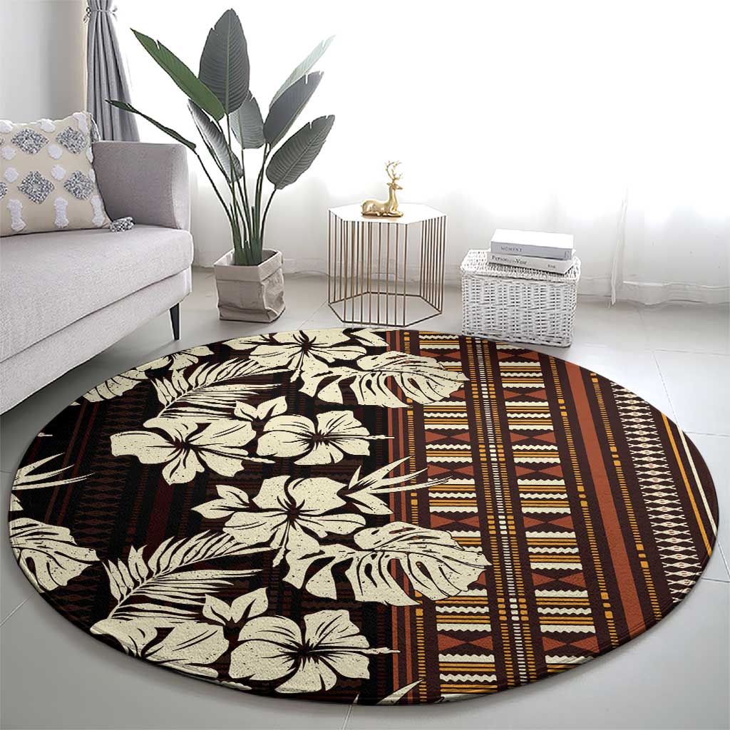 Bula Fiji Masi Round Carpet Tapa Tropical Hibiscus Half Stylized - Polynesian Pride