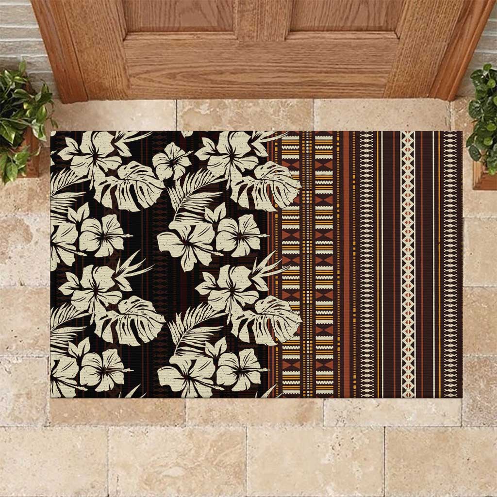 Bula Fiji Masi Rubber Doormat Tapa Tropical Hibiscus Half Stylized LT14 Brown - Polynesian Pride