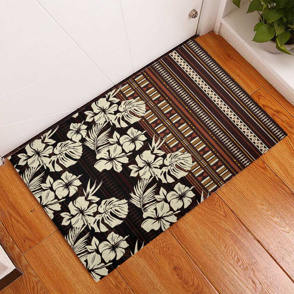 Bula Fiji Masi Rubber Doormat Tapa Tropical Hibiscus Half Stylized LT14 - Polynesian Pride