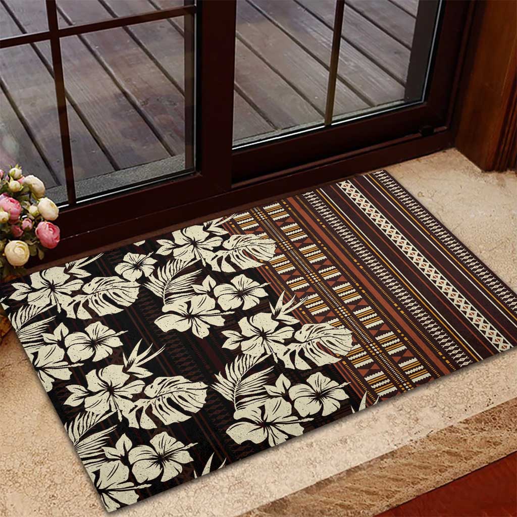 Bula Fiji Masi Rubber Doormat Tapa Tropical Hibiscus Half Stylized LT14 - Polynesian Pride