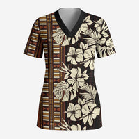 Bula Fiji Masi Scrub Top Tapa Tropical Hibiscus Half Stylized - Polynesian Pride