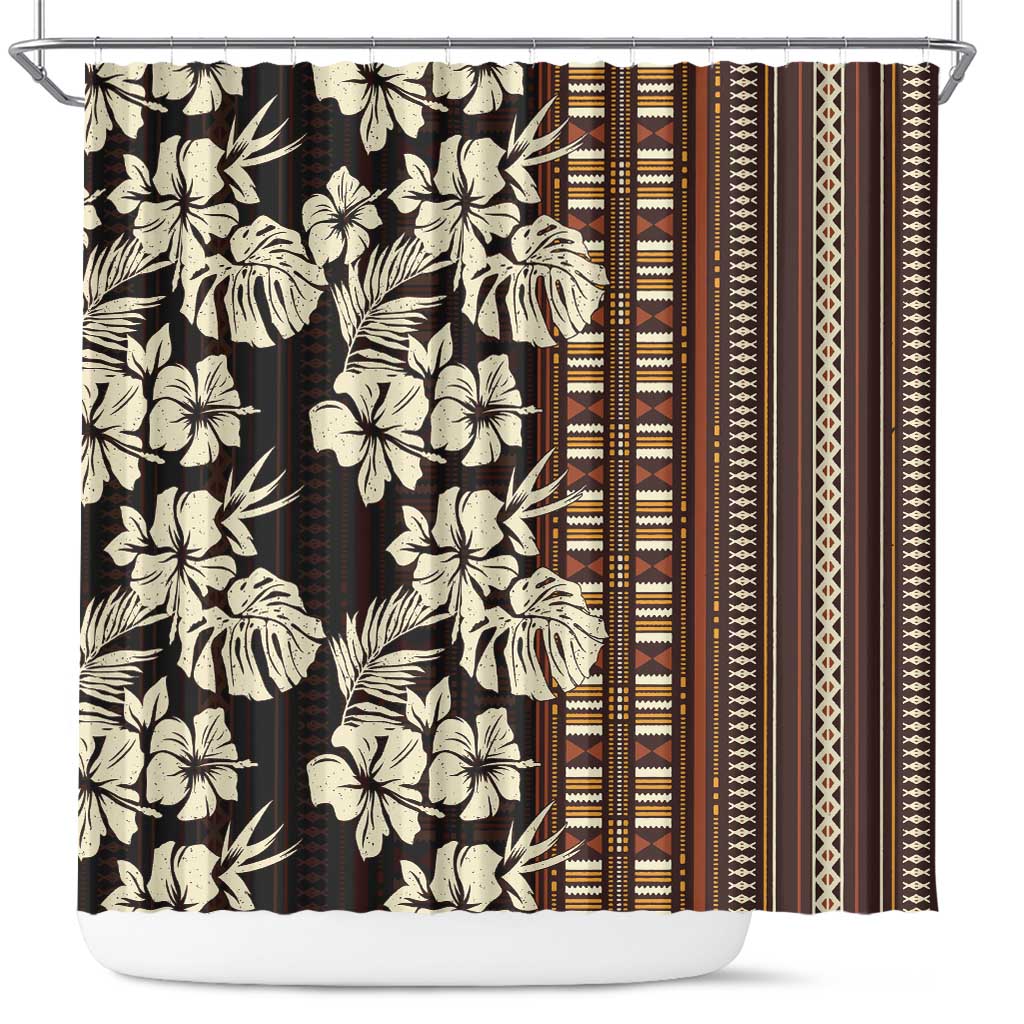Bula Fiji Masi Shower Curtain Tapa Tropical Hibiscus Half Stylized LT14 Brown - Polynesian Pride