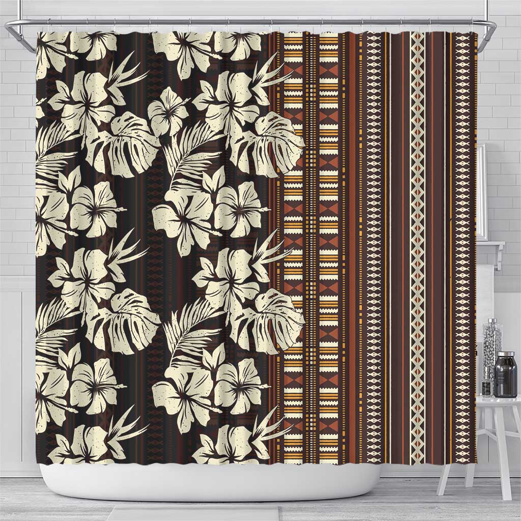 Bula Fiji Masi Shower Curtain Tapa Tropical Hibiscus Half Stylized LT14 - Polynesian Pride