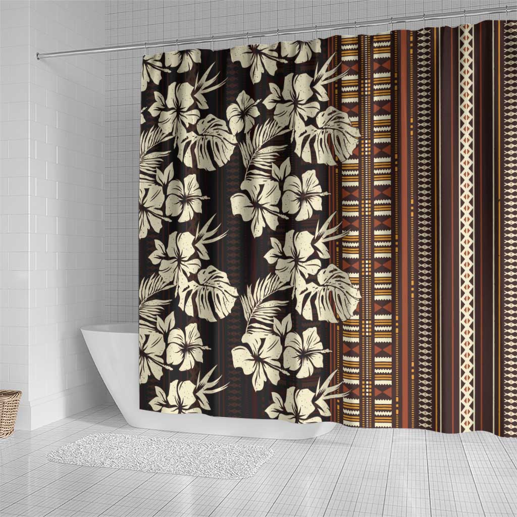 Bula Fiji Masi Shower Curtain Tapa Tropical Hibiscus Half Stylized LT14 - Polynesian Pride