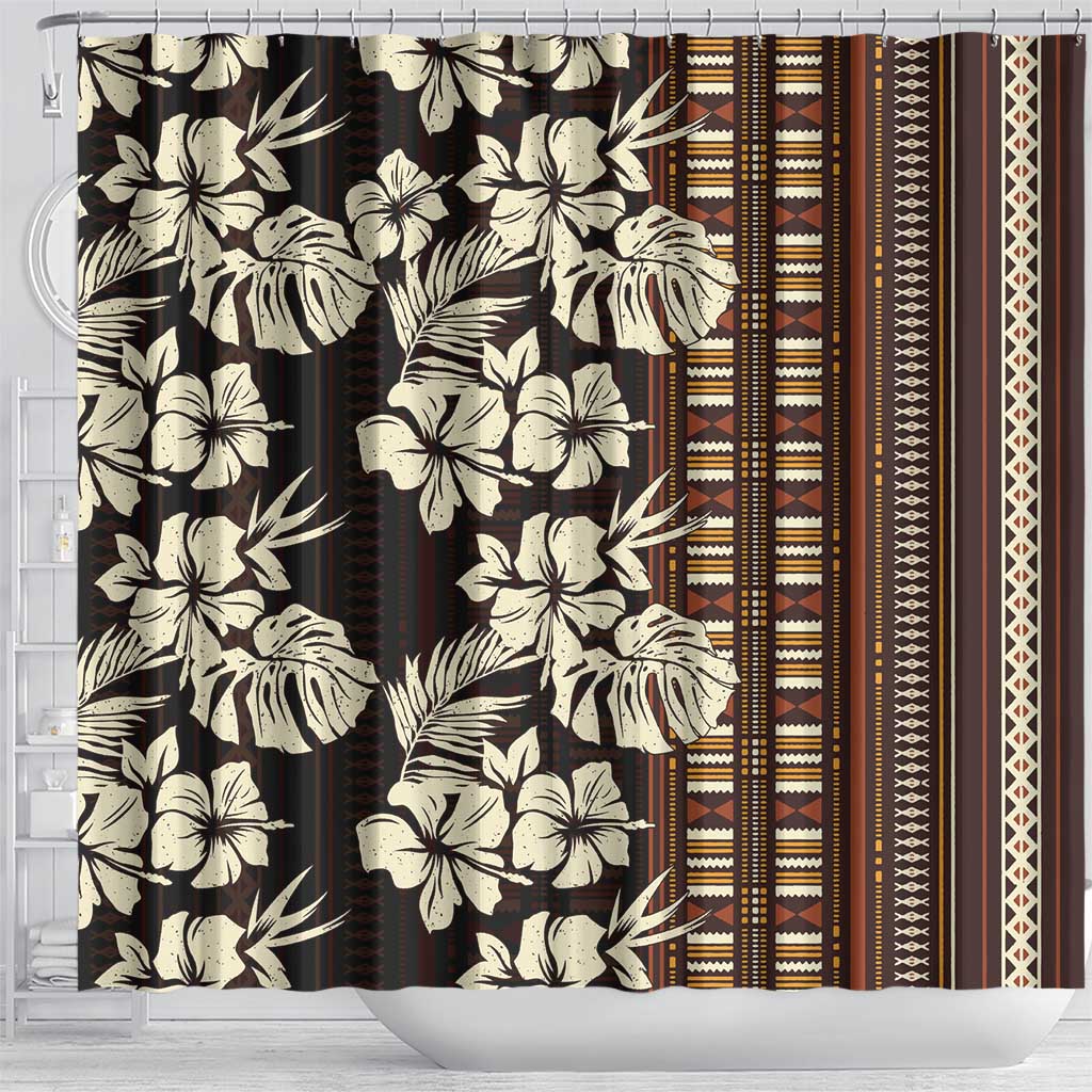 Bula Fiji Masi Shower Curtain Tapa Tropical Hibiscus Half Stylized LT14 - Polynesian Pride