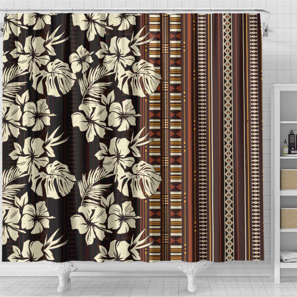 Bula Fiji Masi Shower Curtain Tapa Tropical Hibiscus Half Stylized LT14 - Polynesian Pride