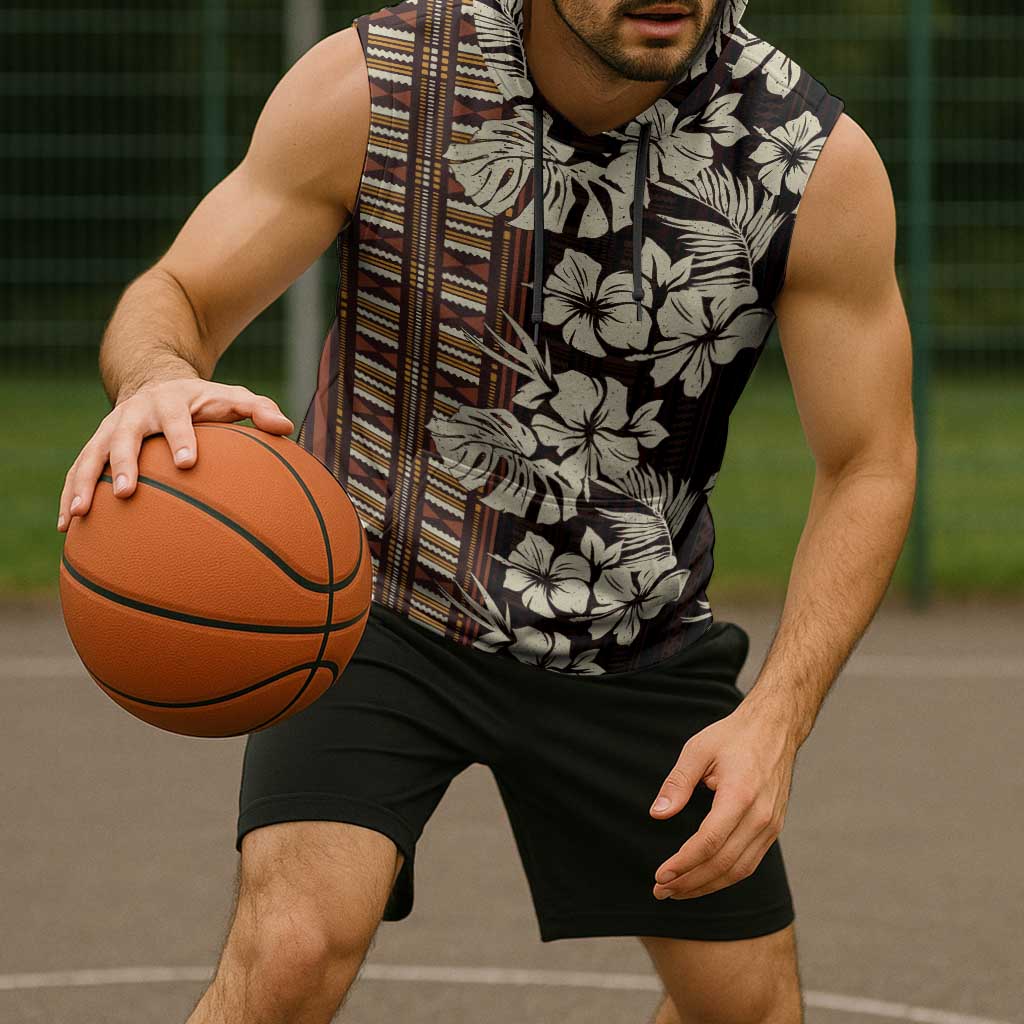 Bula Fiji Masi Sleeveless Hoodie Tapa Tropical Hibiscus Half Stylized - Polynesian Pride
