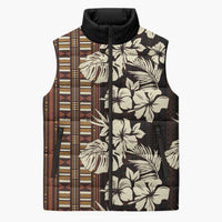 Bula Fiji Masi Sleeveless Puffer Jacket Tapa Tropical Hibiscus Half Stylized LT14 Unisex Brown - Polynesian Pride