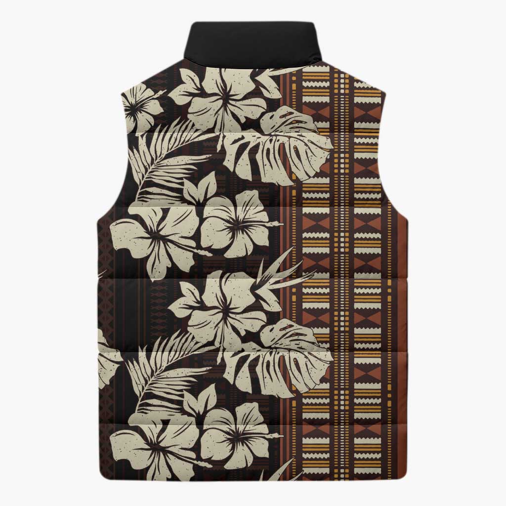 Bula Fiji Masi Sleeveless Puffer Jacket Tapa Tropical Hibiscus Half Stylized LT14 - Polynesian Pride