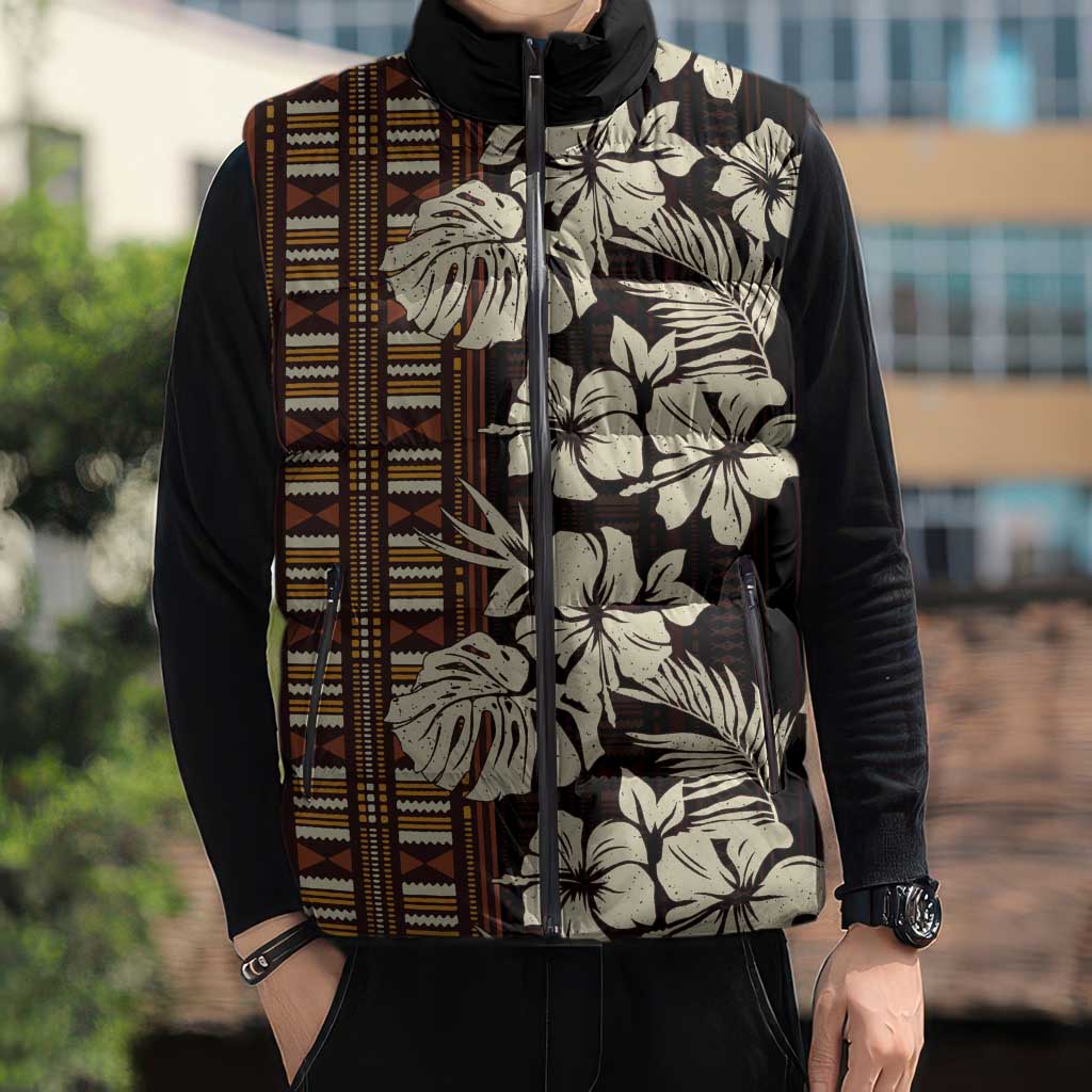 Bula Fiji Masi Sleeveless Puffer Jacket Tapa Tropical Hibiscus Half Stylized LT14 - Polynesian Pride