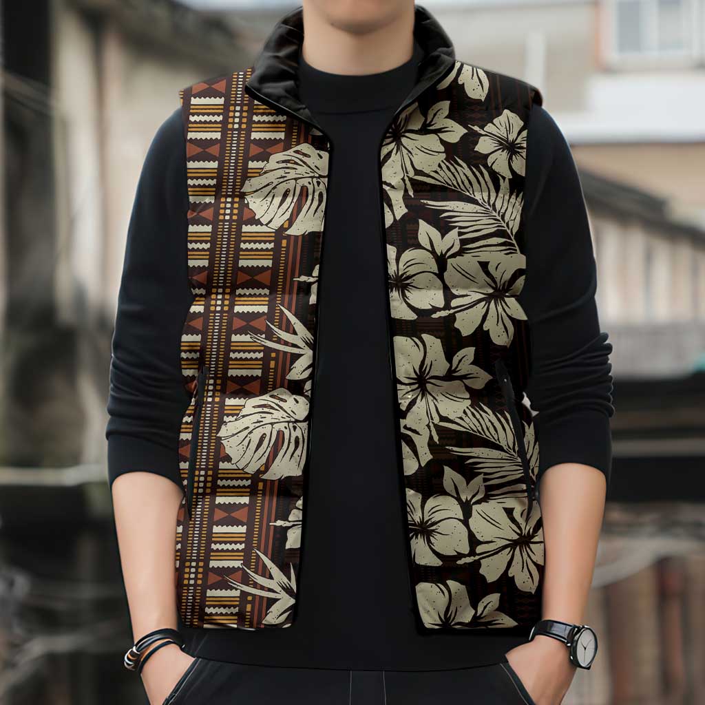 Bula Fiji Masi Sleeveless Puffer Jacket Tapa Tropical Hibiscus Half Stylized LT14 - Polynesian Pride