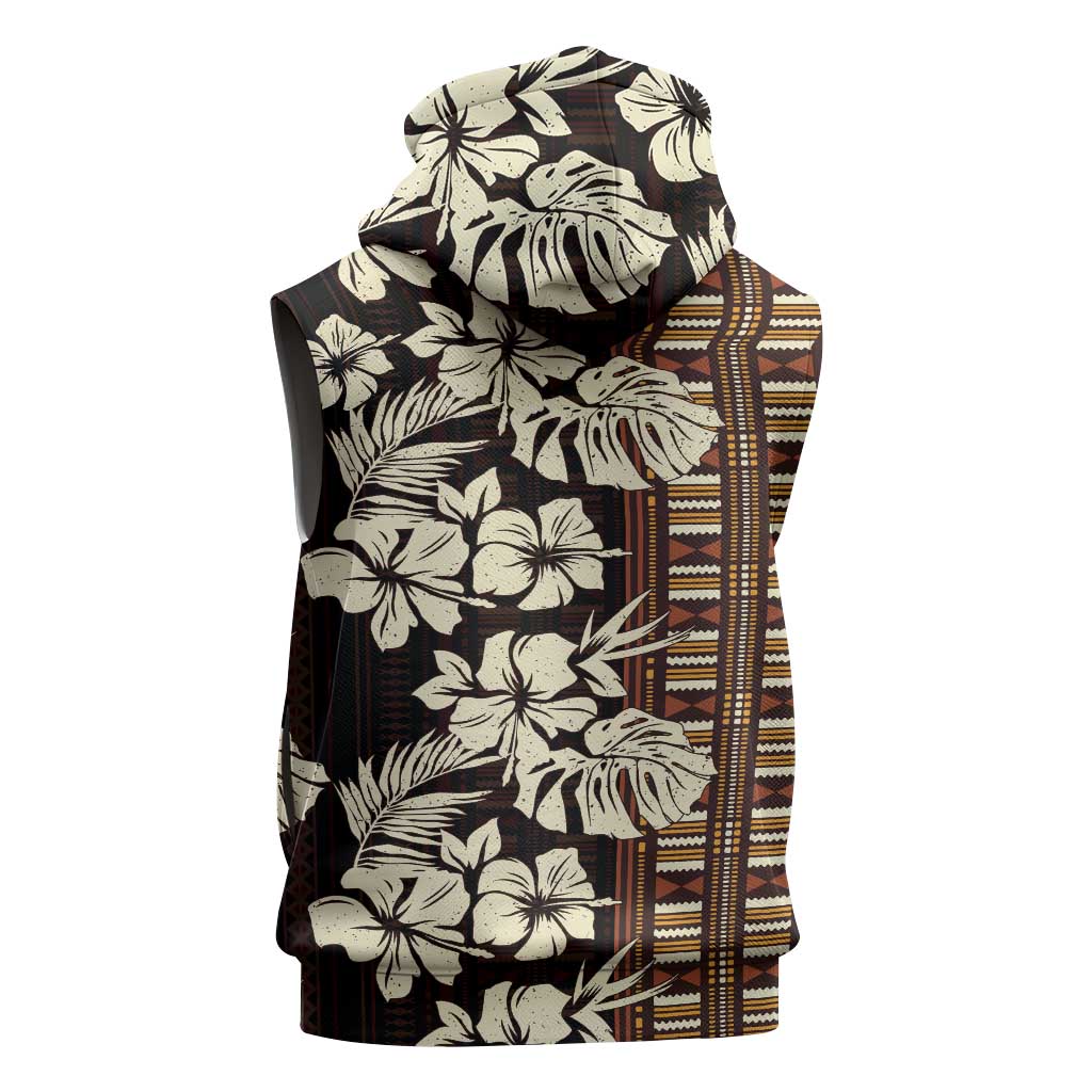 Bula Fiji Masi Sleeveless Zip Hoodie Tapa Tropical Hibiscus Half Stylized LT14 - Polynesian Pride