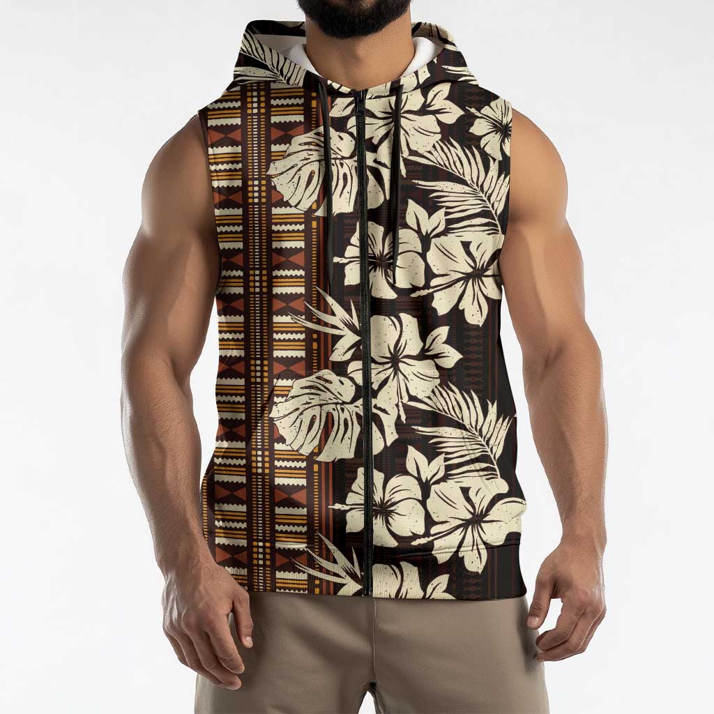 Bula Fiji Masi Sleeveless Zip Hoodie Tapa Tropical Hibiscus Half Stylized LT14 - Polynesian Pride