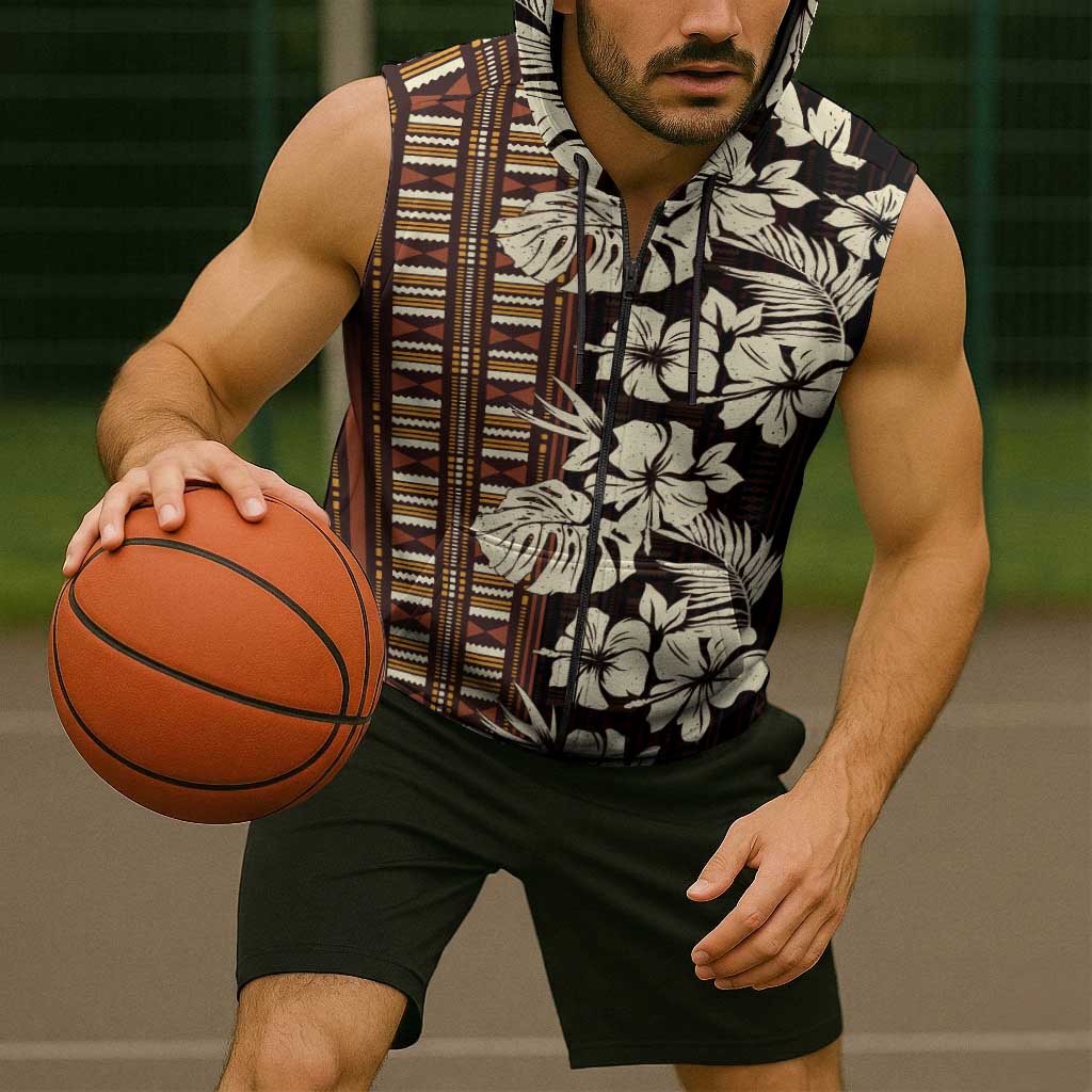 Bula Fiji Masi Sleeveless Zip Hoodie Tapa Tropical Hibiscus Half Stylized LT14 - Polynesian Pride