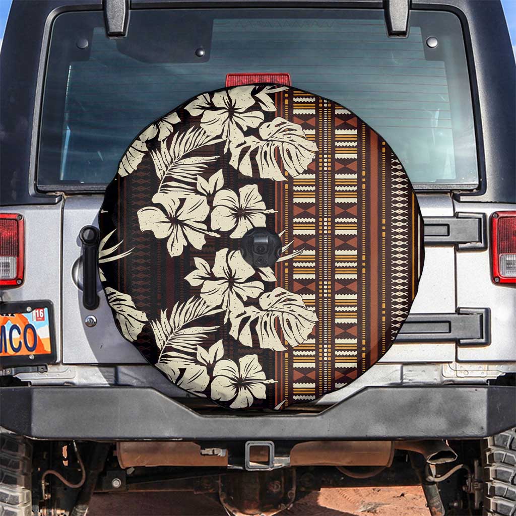 Bula Fiji Masi Spare Tire Cover Tapa Tropical Hibiscus Half Stylized LT14 Brown - Polynesian Pride
