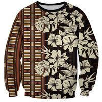 Bula Fiji Masi Sweatshirt Tapa Tropical Hibiscus Half Stylized LT14 Unisex Brown - Polynesian Pride