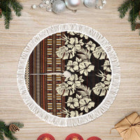 Bula Fiji Masi Tree Skirt Tapa Tropical Hibiscus Half Stylized LT14 Fringed Brown - Polynesian Pride