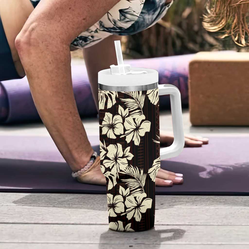 Bula Fiji Masi Tumbler With Handle Tapa Tropical Hibiscus Half Stylized - Polynesian Pride