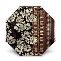 Bula Fiji Masi Umbrella Tapa Tropical Hibiscus Half Stylized LT14 One Size Folded 11.42 inch Opened Diameter 37.4 inch Brown - Polynesian Pride