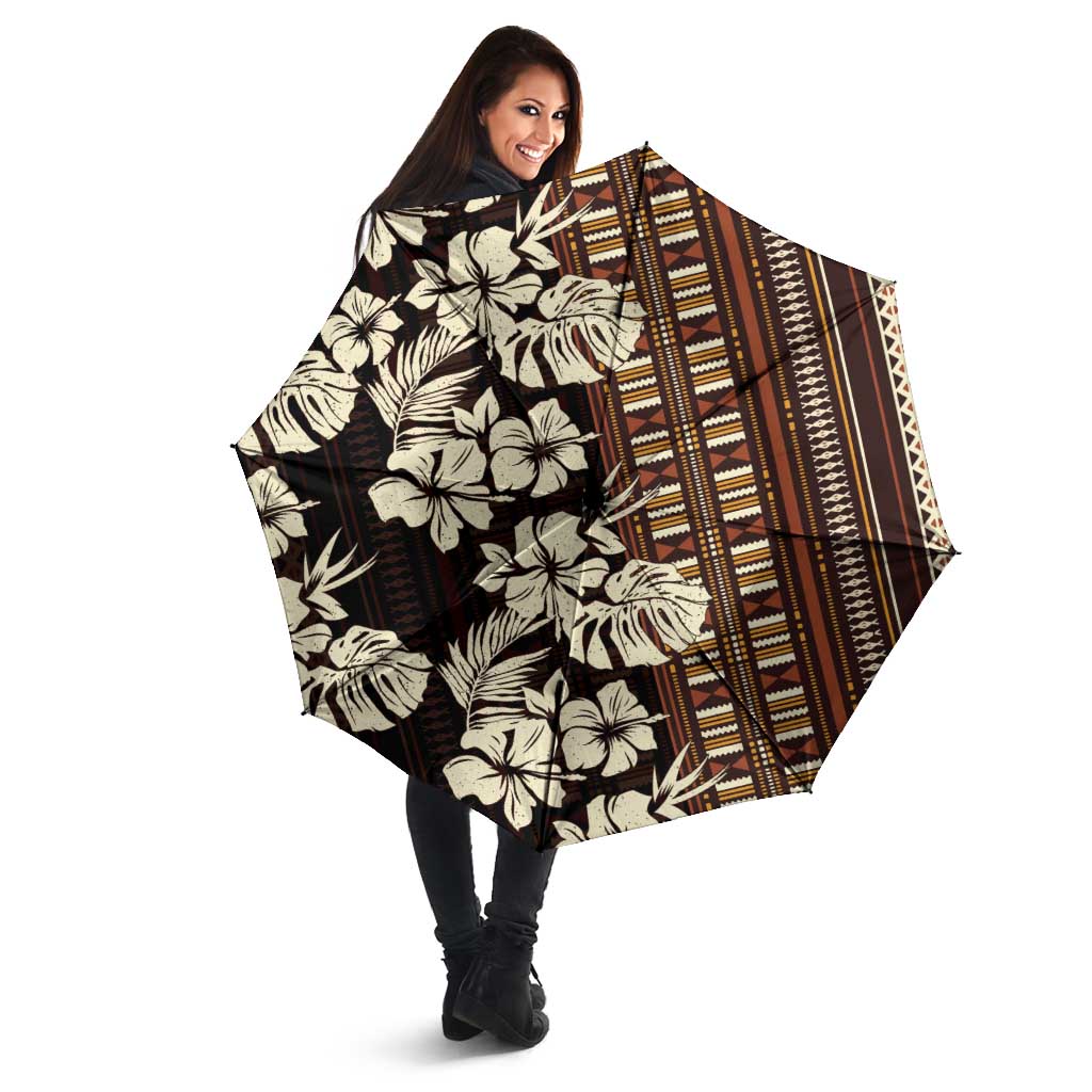 Bula Fiji Masi Umbrella Tapa Tropical Hibiscus Half Stylized LT14 - Polynesian Pride