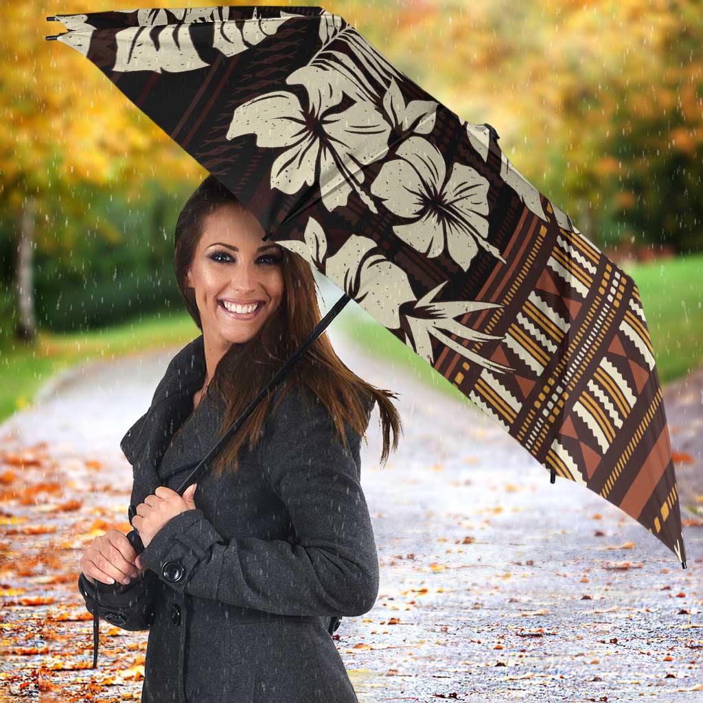 Bula Fiji Masi Umbrella Tapa Tropical Hibiscus Half Stylized LT14 - Polynesian Pride