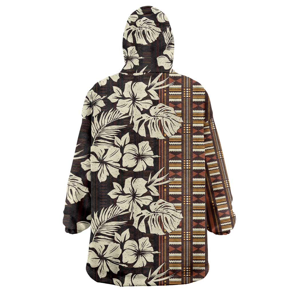 Bula Fiji Masi Wearable Blanket Hoodie Tapa Tropical Hibiscus Half Stylized - Polynesian Pride