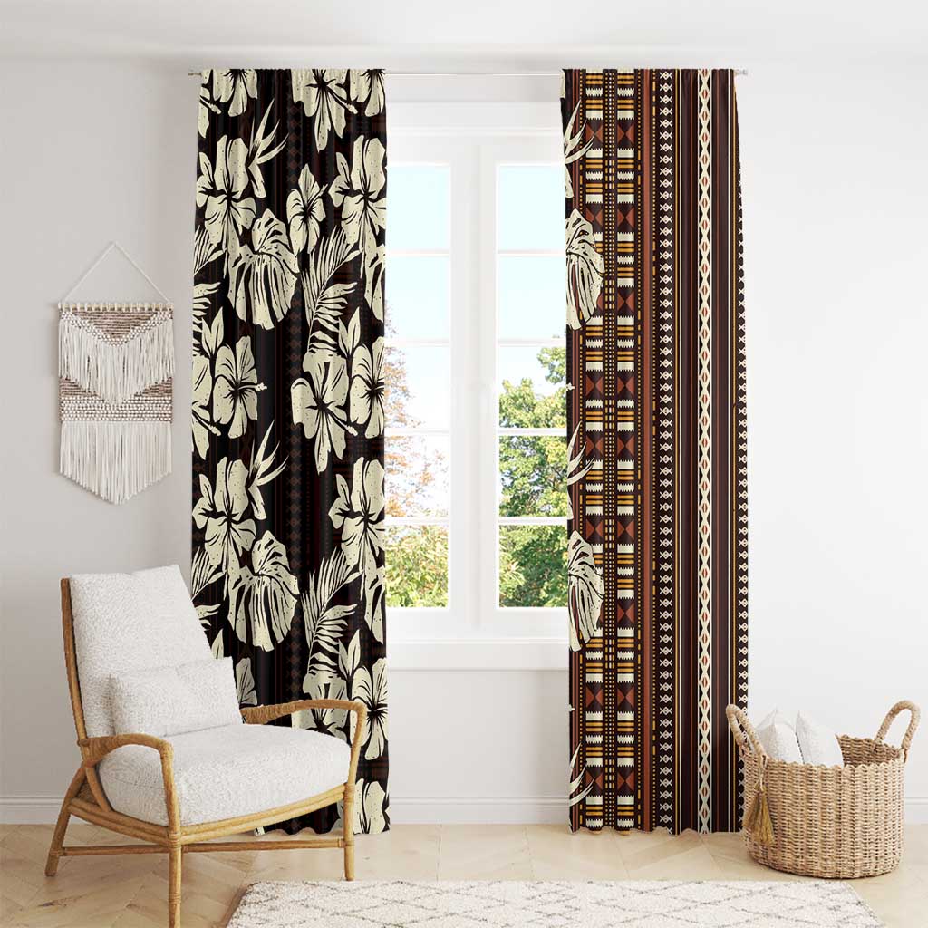 Bula Fiji Masi Window Curtain Tapa Tropical Hibiscus Half Stylized - Polynesian Pride