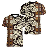 Bula Fiji Masi Women V-Neck T-Shirt Tapa Tropical Hibiscus Half Stylized LT14 - Polynesian Pride