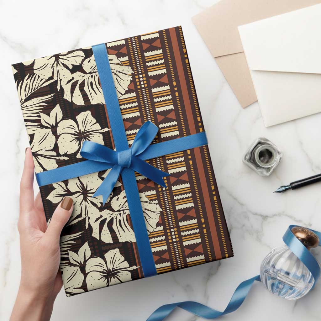 Bula Fiji Masi Wrapping Paper Tapa Tropical Hibiscus Half Stylized - Polynesian Pride