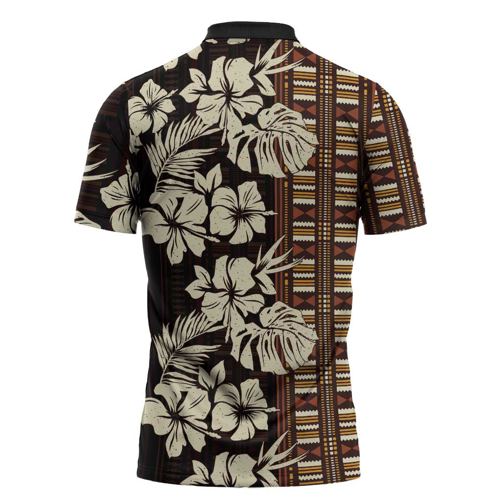 Bula Fiji Masi Zipper Polo Shirt Tapa Tropical Hibiscus Half Stylized LT14 - Polynesian Pride