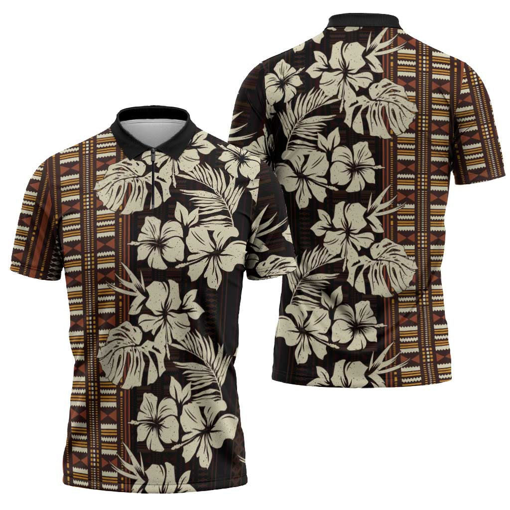 Bula Fiji Masi Zipper Polo Shirt Tapa Tropical Hibiscus Half Stylized LT14 - Polynesian Pride