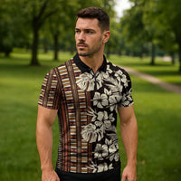 Bula Fiji Masi Zipper Polo Shirt Tapa Tropical Hibiscus Half Stylized LT14 - Polynesian Pride
