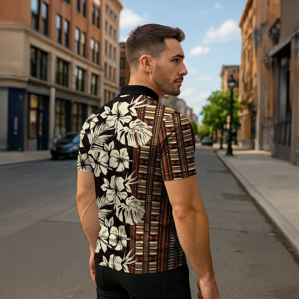 Bula Fiji Masi Zipper Polo Shirt Tapa Tropical Hibiscus Half Stylized LT14 - Polynesian Pride