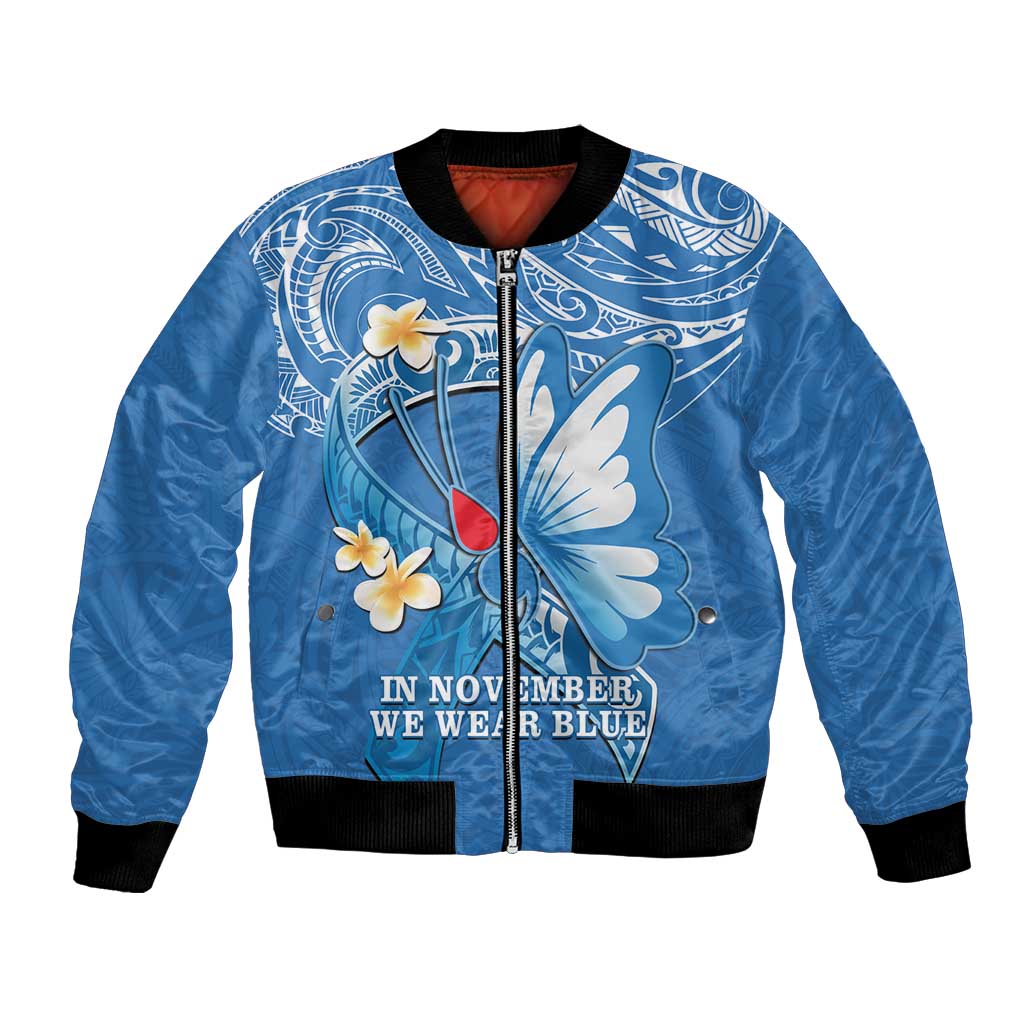 Polynesia Diabetes Awareness Month Bomber Jacket In November We Wear Blue LT14 Unisex Blue - Polynesian Pride