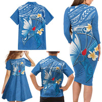 Polynesia Diabetes Awareness Month Family Matching Long Sleeve Bodycon Dress and Hawaiian Shirt In November We Wear Blue