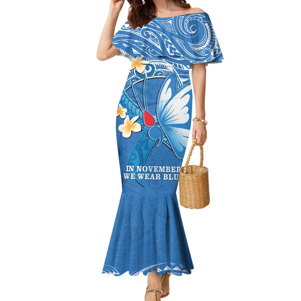 Polynesia Diabetes Awareness Month Family Matching Mermaid Dress and Hawaiian Shirt In November We Wear Blue